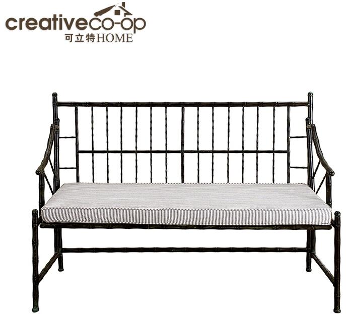 可立特 新品 美式铁艺沙发 户外阳台休闲椅子金属长椅配座垫 整装