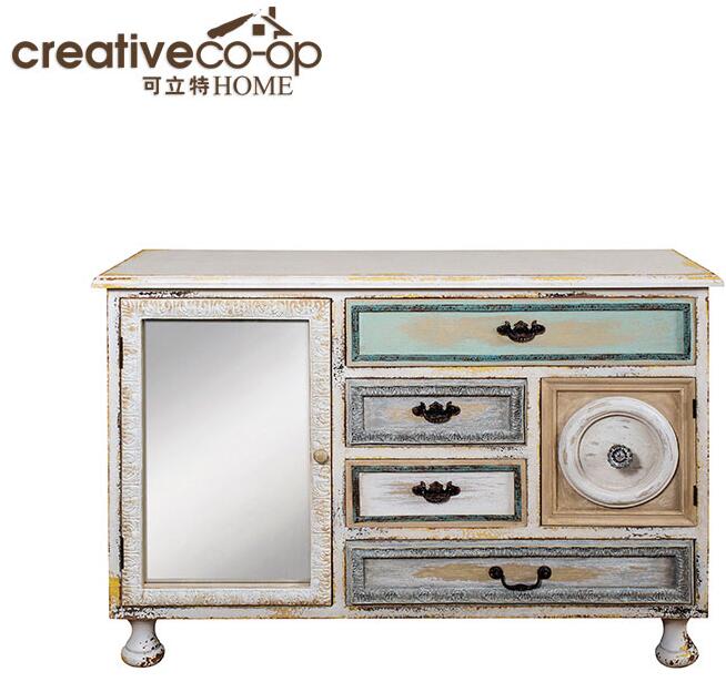 可立特 仿古做旧镜面木制边桌 装饰储物柜边柜 四抽屉双门 整装